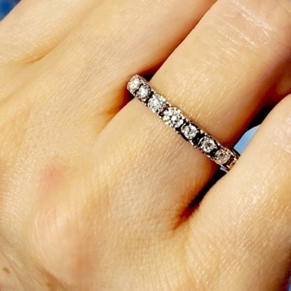 Tennis Ring Natural Diamonds solid 14K gold wedding engagement band no returns - Picture 1 of 7